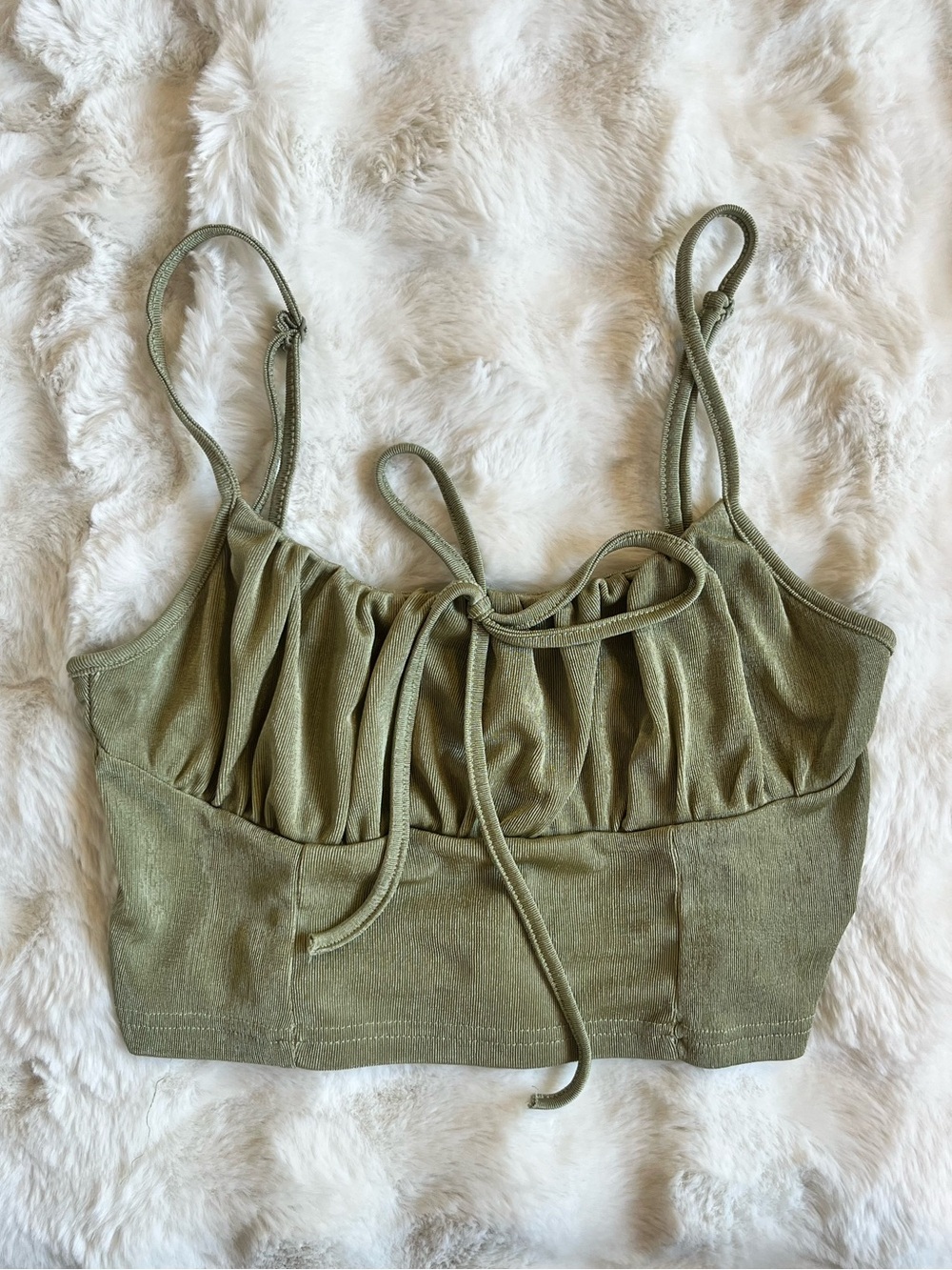 SHEIN Olive Green Ruched Crop Top